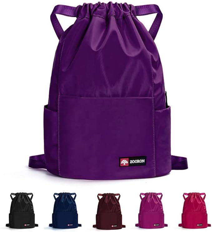 ZOORON Waterproof Drawstring Gym Backpack Bag for Men & Women, Sport Gym Sack Mini Travel Daypack