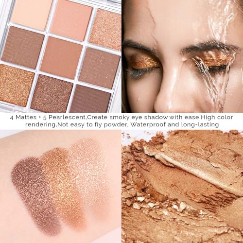 evpct 9 Colors Nude Pink Brown Maroon Glitter Shimmer Matte Eye Shadow Palette Makeup, Highly Pigmented Waterproof Brown Nude Maroon Cocoa Chocolate Shimmer Sparkling Party Eyeshadow Palette