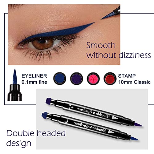 evpct Colored Winged Eyeliners Stamp 4 in 1 Stars Flowers Hearts Moon Face Makeup Stamp Set Eye Liners for Women Waterproof Purple Blue Red Pink Liquid Eyeliner Colorful Set Wingliner Shapes