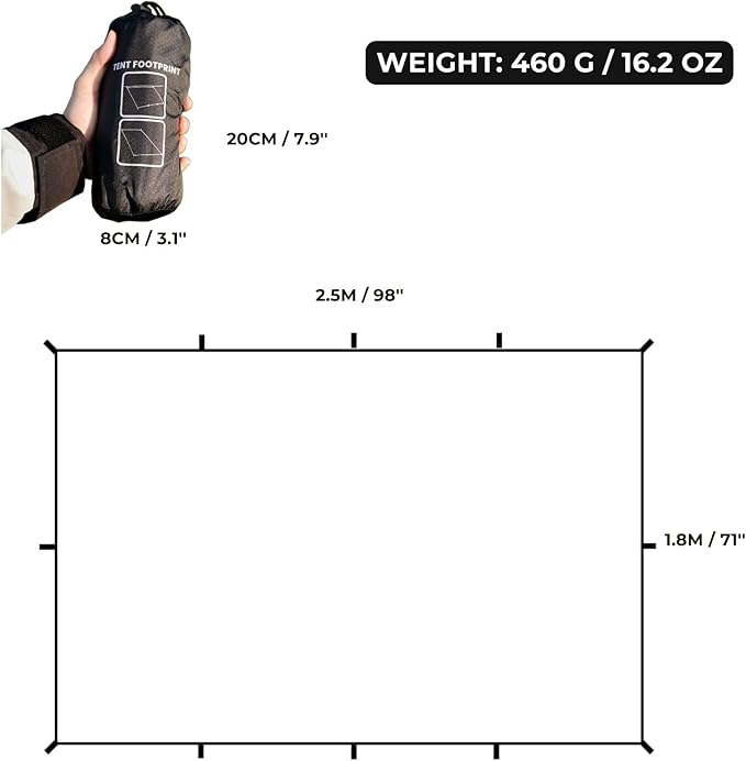 onewind Tent Footprint, 98" * 71" Ultralight Camping Tarp Tent Floor Ground Sheet with Carry Bag, 4000mm Waterproof Rate PU Coating, for Backpacking, Hiking, Camping, Picnic, Ground