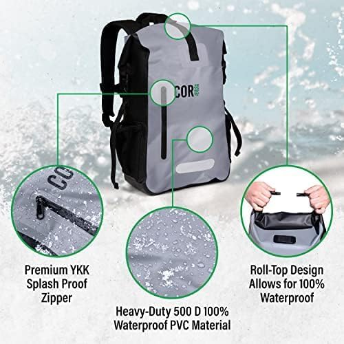 Waterproof Backpack with Laptop Sleeve | Heavy Duty Hiking, Kayak Dry Bag Backpack | Roll-Top Closure (40L Gray)