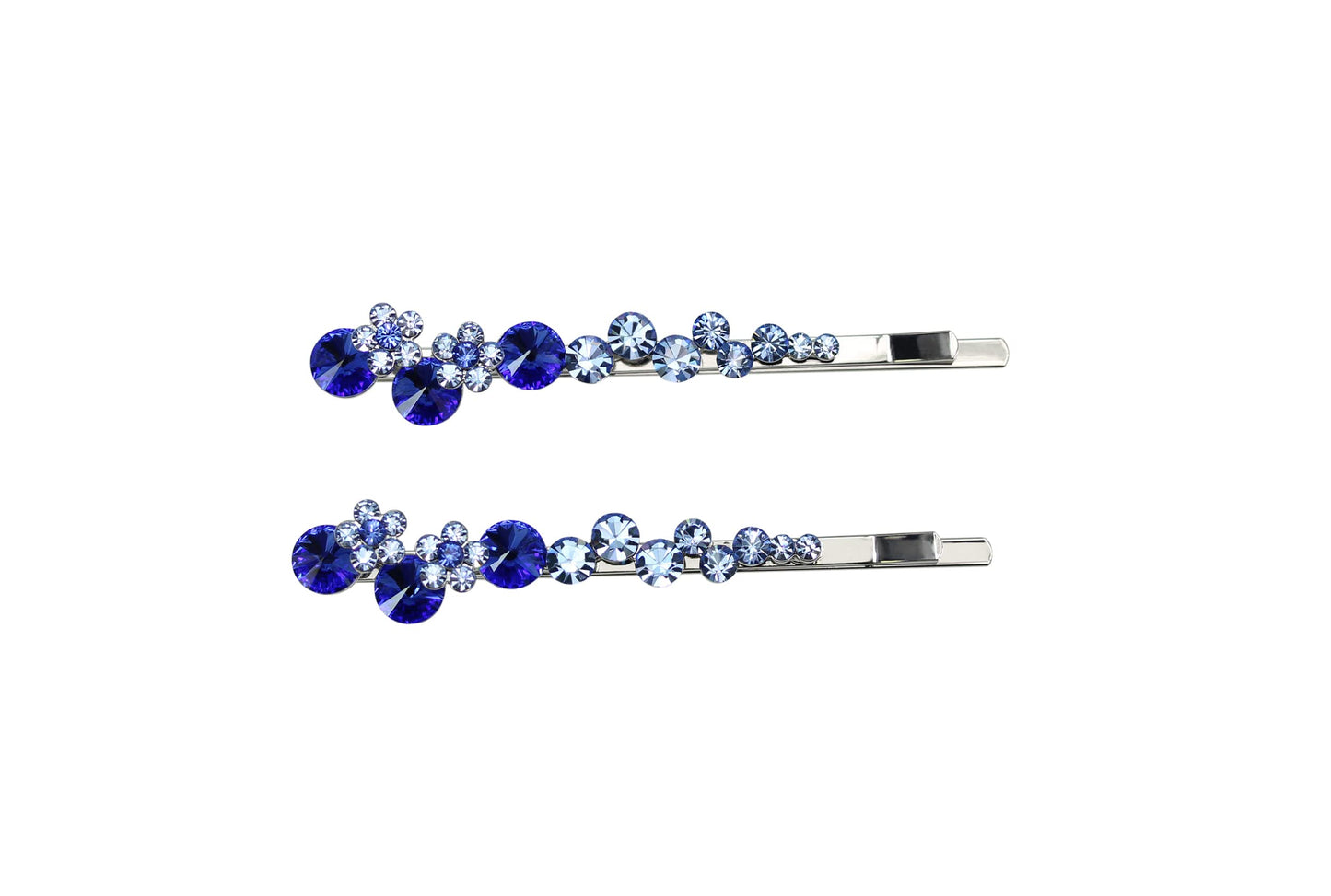 Faship A Pair Of Blue Premium Rhinestone Crystal Floral Hair Clips Pins 2 Pcs