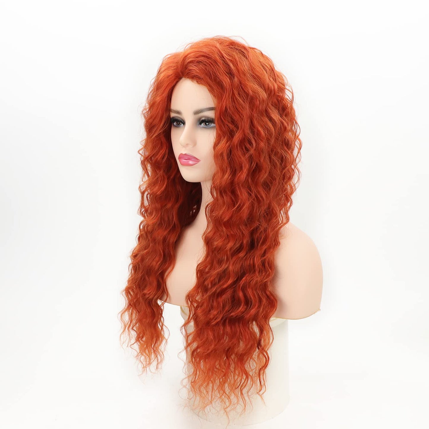 Fencca Wigs Auburn Long Curly Wig Synthetic Wigs for Women Dark Orange Free Part Full Curly Wig Long Wavy Hair Replacement Wig