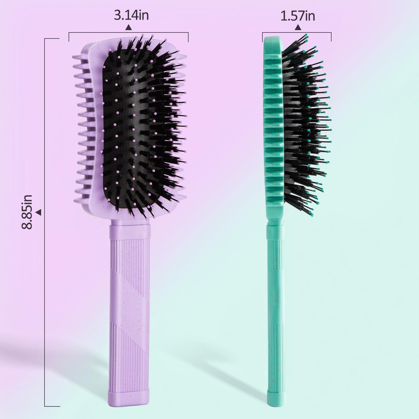 Curly Hair Brush 2 Pack, Volume Curl Defining Brush for Effortlessly Detangling Shaping and Styling Women's Curls, Reduce Pulling (Green+Purple)