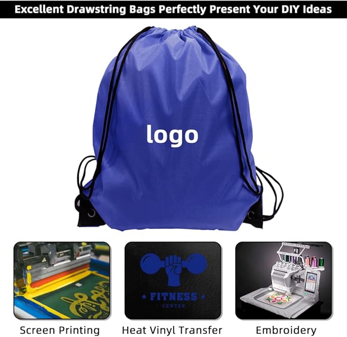 GoodtoU Drawstring Backpack Bulk Drawstring Bags 48 Pcs Blue Draw String Back Sack for Gym Travel