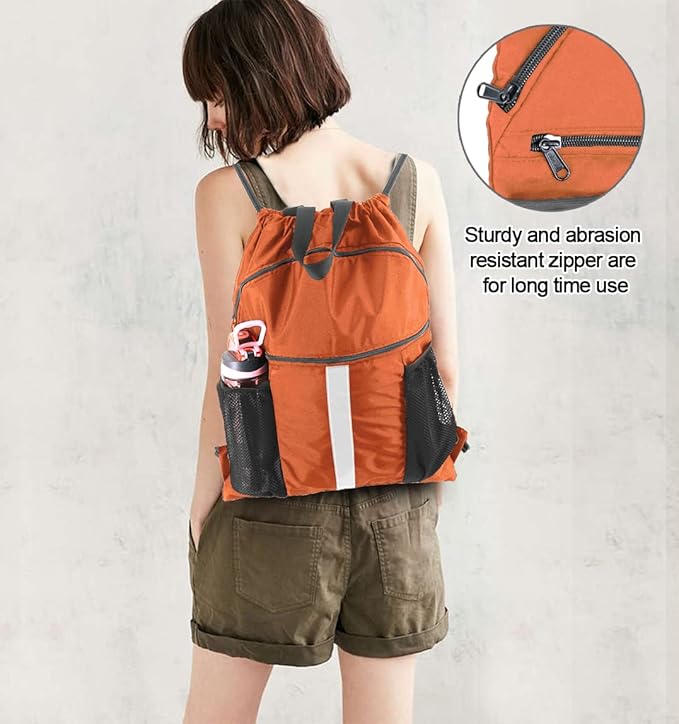 BeeGreen Drawstring Backpack Bag with Shoe Compartment, X-Large Black Gym Sports String Cinch Backpack