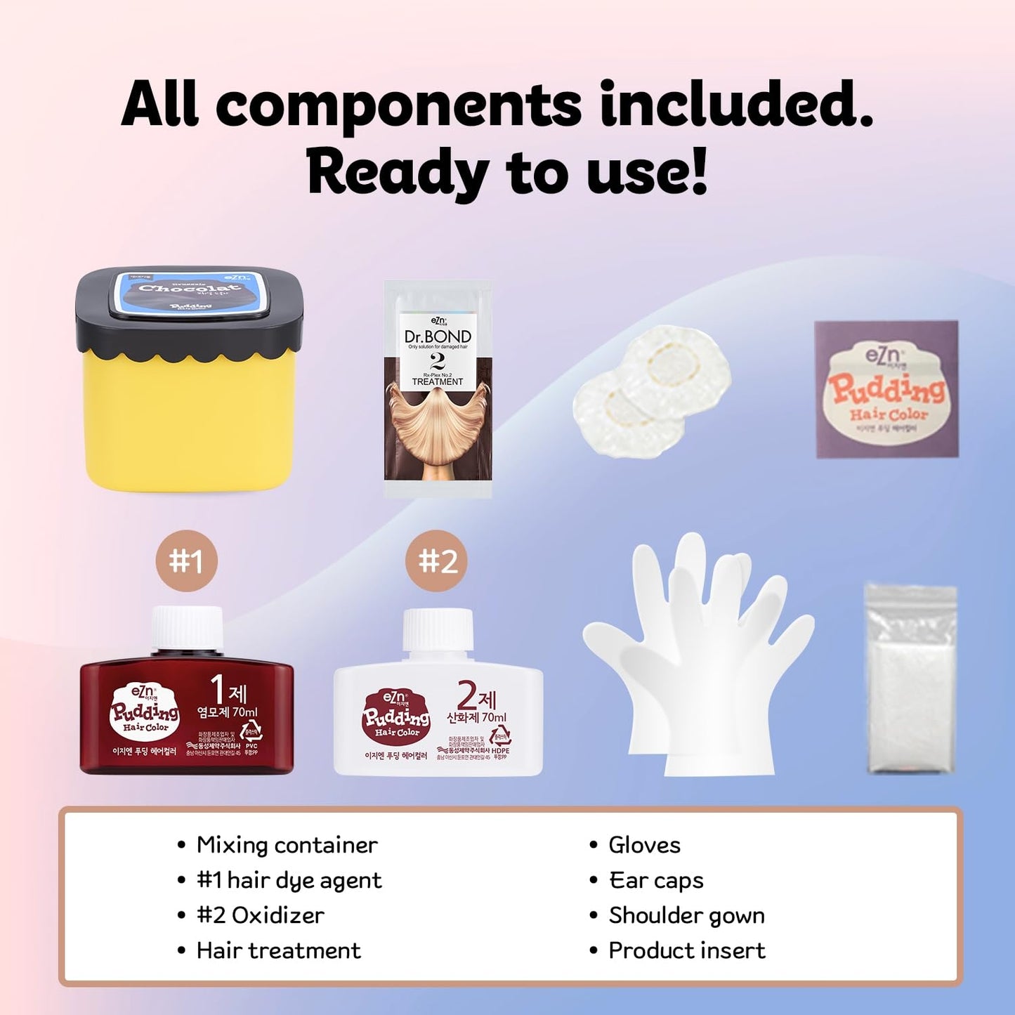 eZn Pudding Hair Dye Ammonia Free Semi-Permanent Self Hair Dye DIY Kit included contain Keratin Made in Korea Beauty (Pink Toner)