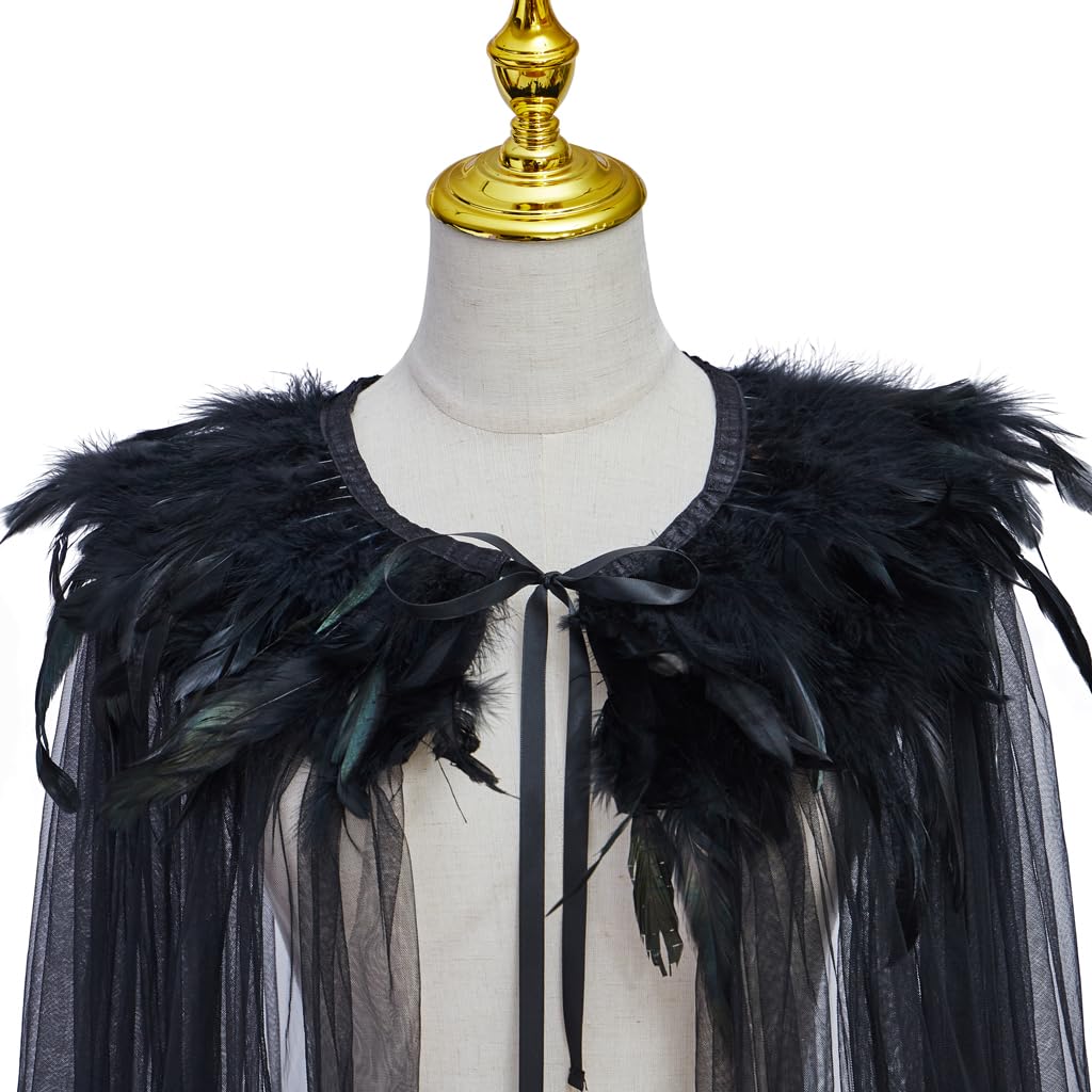 Evil Queen Cosplay Super Villain Cloak Cape Steampunk Feather Collar Witch Cape