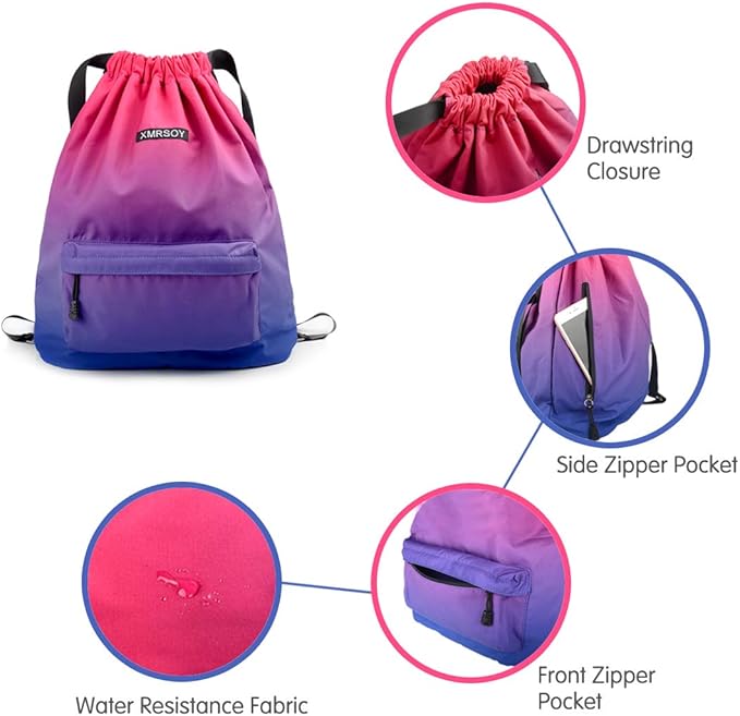 Gym Drawstring Backpack Water Resistant String Bag Nylon Cinch Sport Bag Sackpack