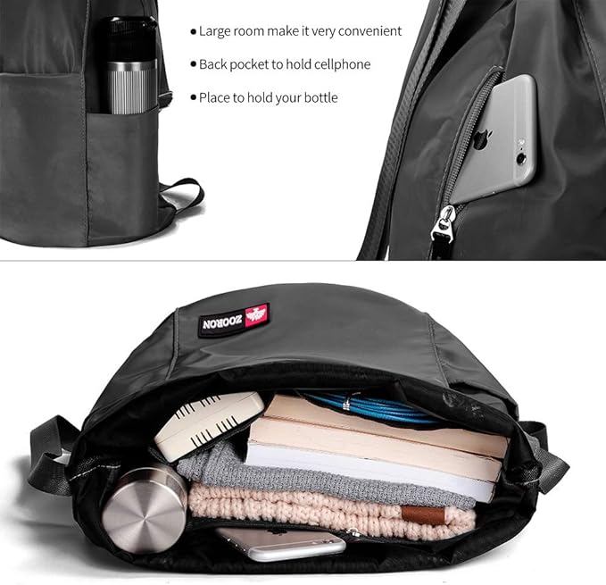 ZOORON Waterproof Drawstring Gym Backpack Bag for Men & Women, Sport Gym Sack Mini Travel Daypack