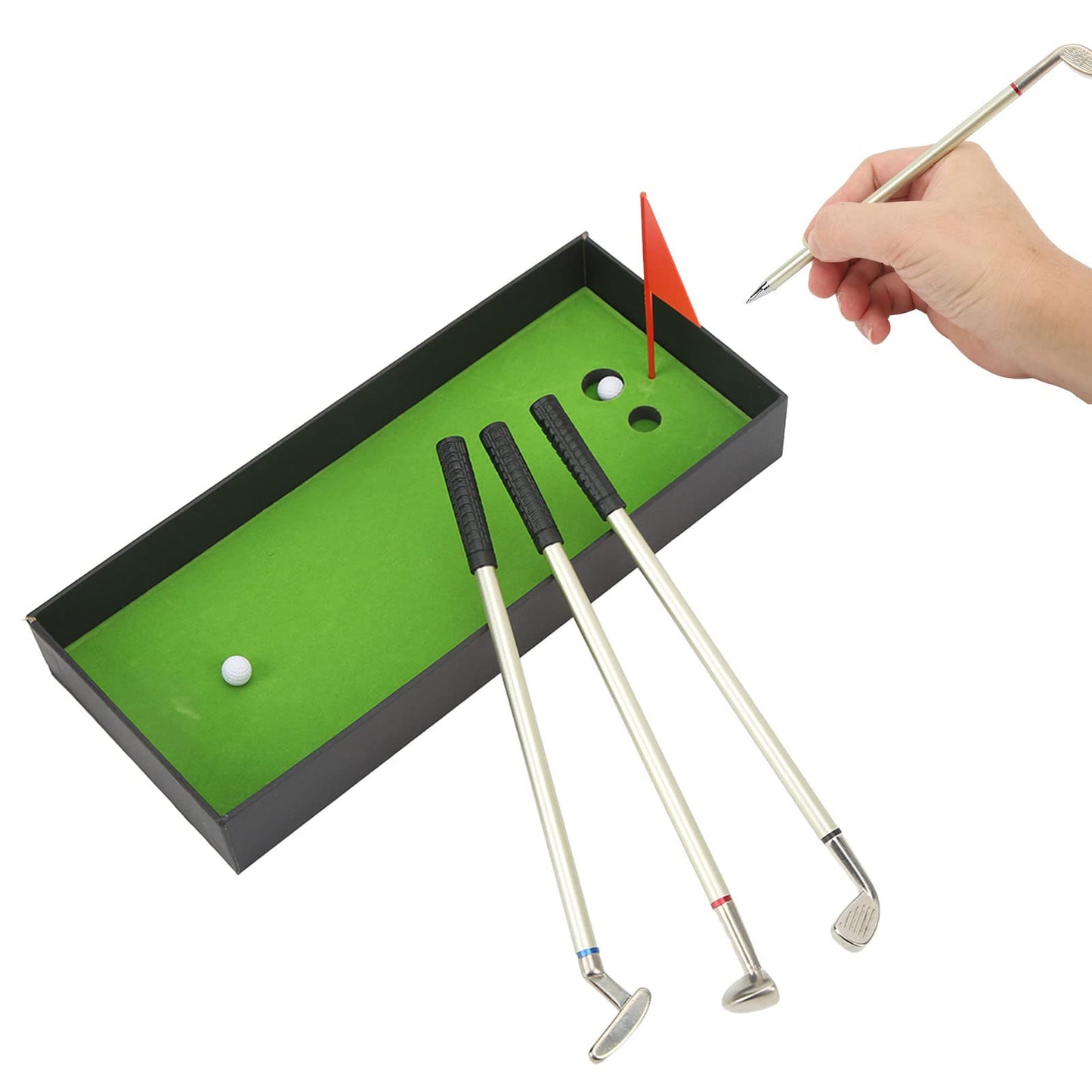 Alvinlite Golf Pen Set, Mini Desktop Golf Ball Pen, Unique Christmas Stocking Stuffers, Top Golf Gift with Putting Green with Balls and Flag