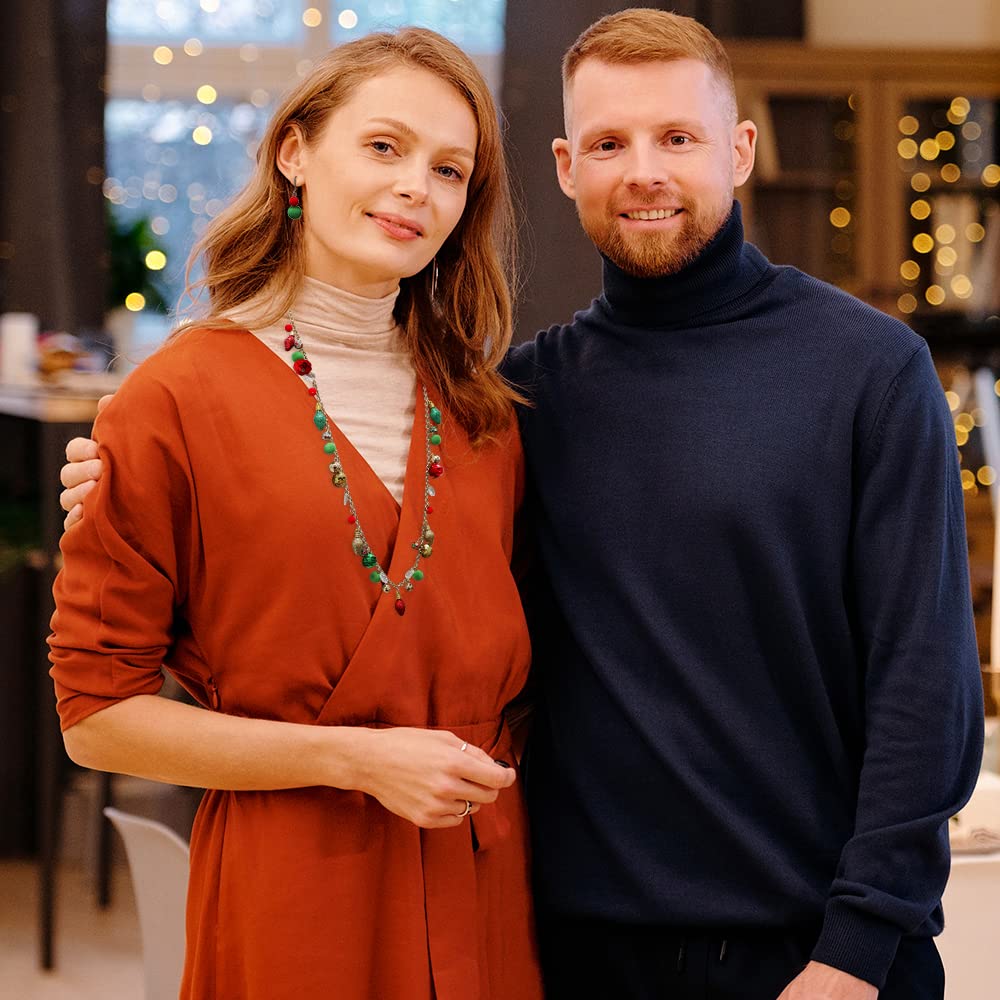 Madison Tyler Christmas Necklace Jewelry Set for Women | Statement Christmas Jingle Bells Light Bulbs Necklace | Dangle Ball Earrings | Xmas Holiday Necklaces Gifts