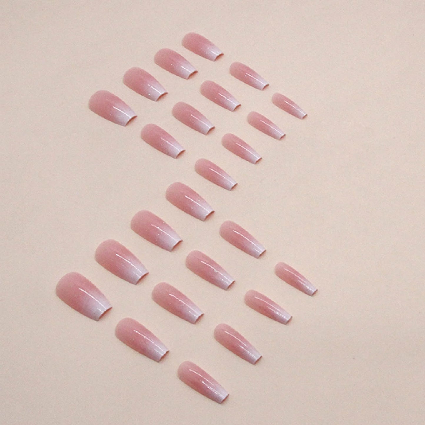 Curvlife Bling Coffin Press on Nails Short Square Acrylic Fake Nails with Apricot Design Full Cover False Nails Glossy Gradient Artificial Stick on Nails for Women 24Pcs (Gradient Nude White)