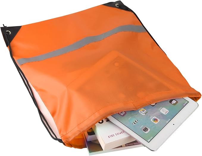 KUUQA 12 Pcs Drawstring Backpack Bag Bulk Reflective Backpack Orange String Bags Cinch Sack Backpack for Team Yoga Sport Gym Traveling