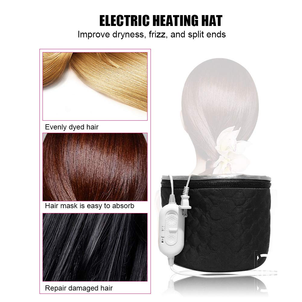 Electric Thermal Hair Hat, Steamer Heat Hat for Deep Conditioning Steam Home Use Heating Conditioner Women Heated Household Dryer Adjustable Hot Oil Haircare Care SPA with 3 Mode Temperature Control