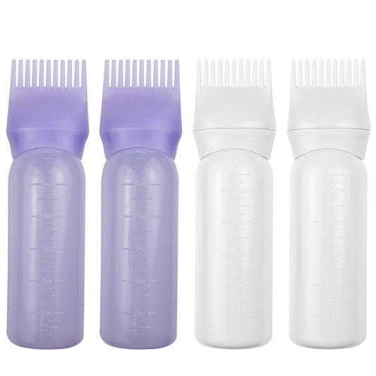 ELANE 4 Pack Root Comb Applicator Bottle,Oil Comb Applicator for Hair Dye Shampoos Hair Salons (2 purple + 2 white)