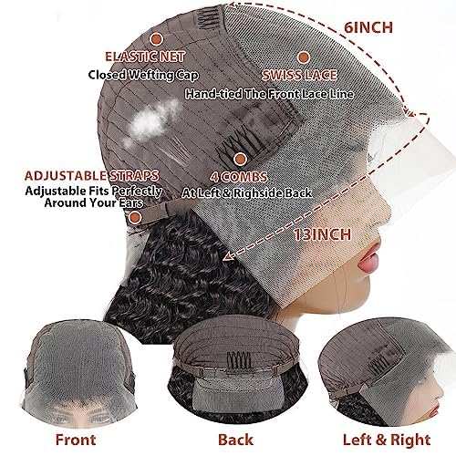 Daphernew Deep Wave Lace Front Wigs Human Hair 13x6 HD Transparent Lace Frontal Wigs Human Hair for Women Glueless Wigs Deep Curly Wigs Human Hair Pre Plucked with Baby Hair 200% Density (20 Inch)