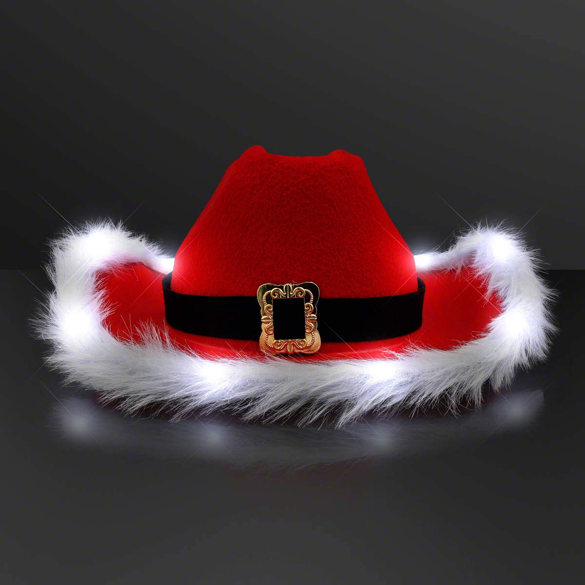 Light Up LED Red and White Santa Claus Christmas Cowboy Hat