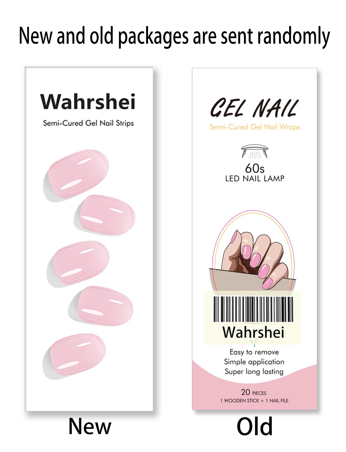 Wahrshei Semi Cured Gel Nail Strips, 20pcs Purple Plum Gel Nail Stickers Work with UV, Easy to Use and Remove