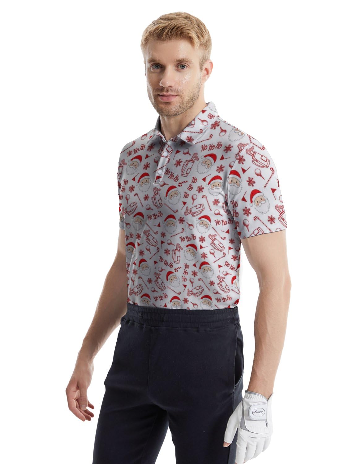 Funny Christmas Golf Polo Shirts for Men Fashion Short Sleeve Shirts Crazy Golf Shirt Christmas Outfits Quick Dry Hawaiian Shirt Golfer Gift