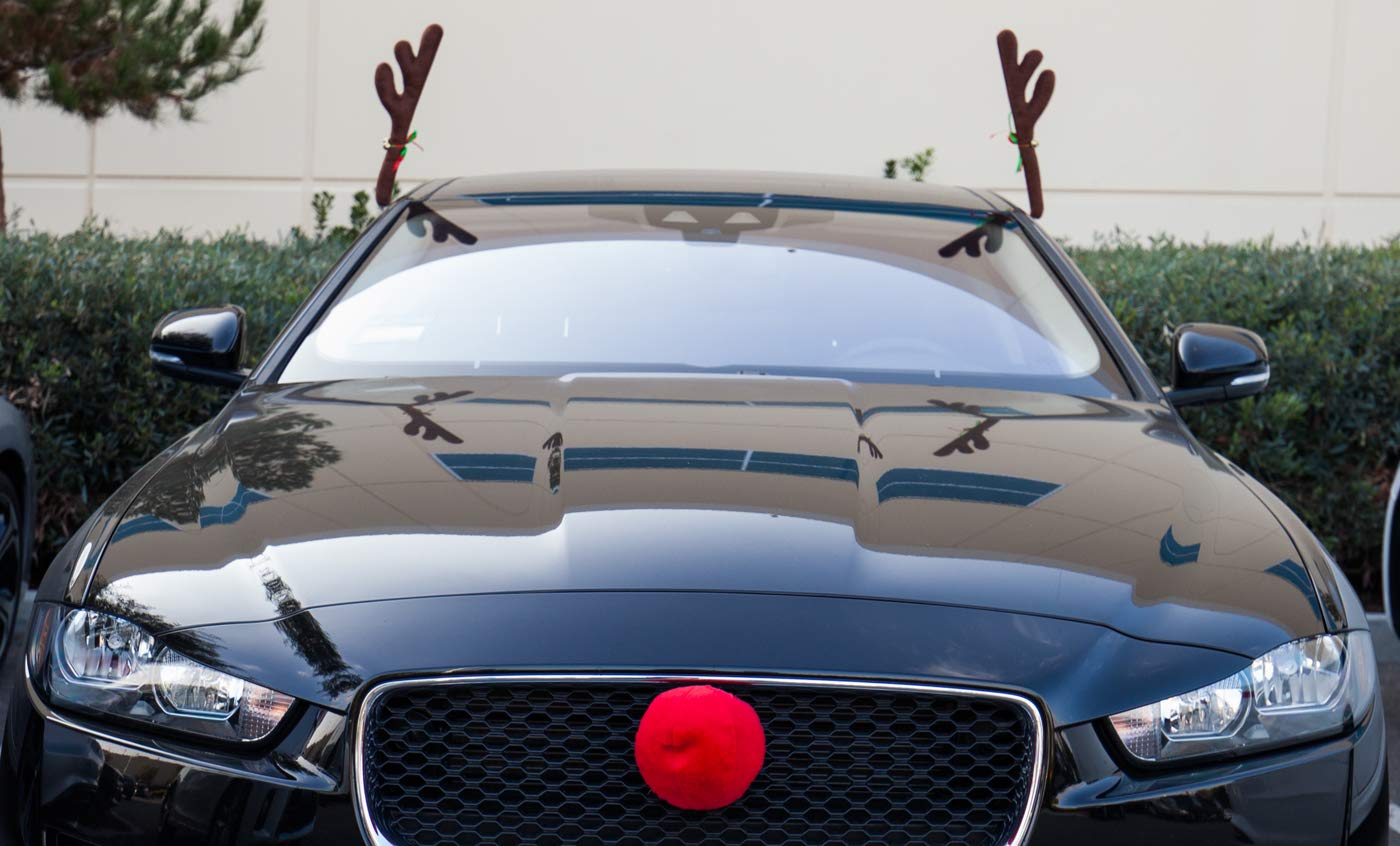 OxGord Car Reindeer Antlers & Nose - Christmas Decorations Best for Window Roof-Top & Grille Rudolph Reindeer Kit - Auto Holiday Accessories Decoration Kit Also for SUV Van Truck