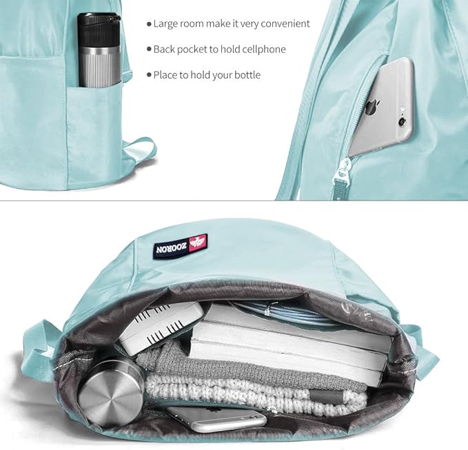 ZOORON Waterproof Drawstring Gym Backpack Bag for Men & Women, Sport Gym Sack Mini Travel Daypack