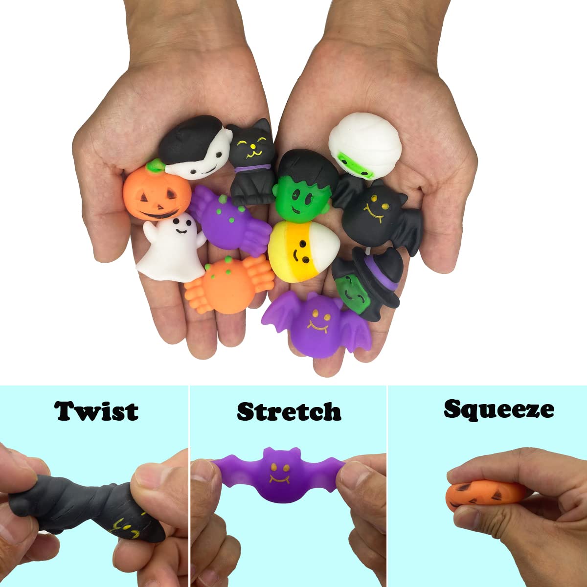 Anditoy 100 PCS Halloween Mochi Squishy Toys Squishies for Kids Girls Boys Halloween Party Favors Halloween Treat Bags Gifts