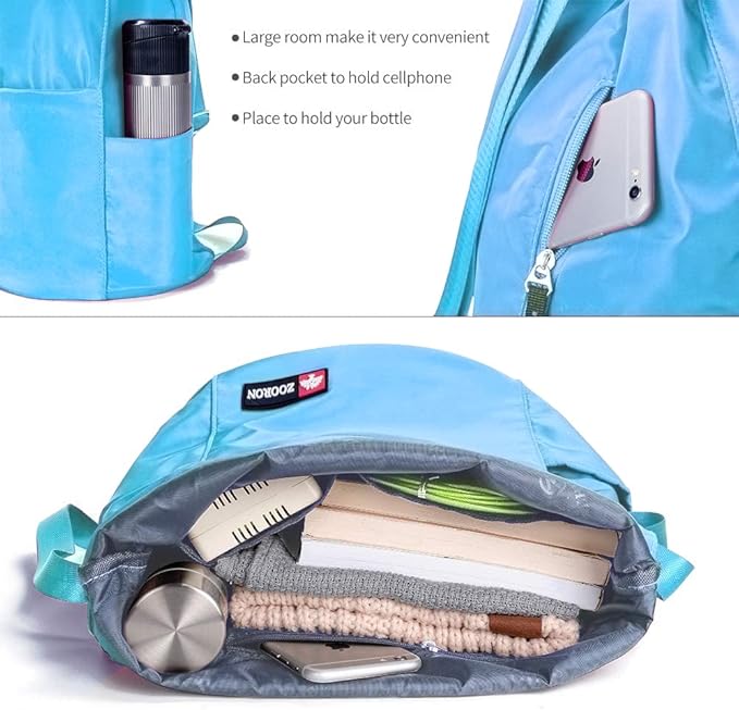 ZOORON Waterproof Drawstring Gym Backpack Bag for Men & Women, Sport Gym Sack Mini Travel Daypack