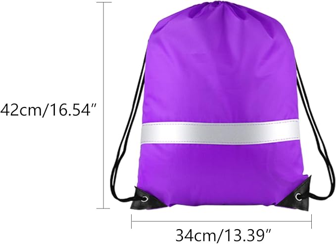KUUQA 12 Pcs Drawstring Backpack Bag Bulk Reflective Backpack Purple String Bags Cinch Sack Backpack for Team Yoga Sport Gym Traveling