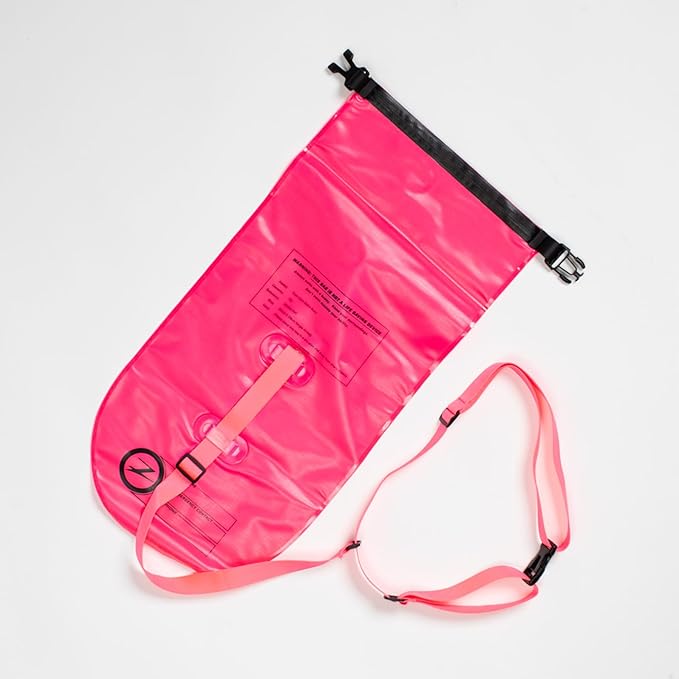 Zoot Ultra Swim Safety Buoy & Dry Bag, High-Visibility Open-Water Safety Floatation Device with Storage for Long-Distance Swimming Training Sessions (15L) - Neon Pink - 15L