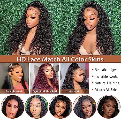 Daphernew Deep Wave Lace Front Wigs Human Hair 13x6 HD Transparent Lace Frontal Wigs Human Hair for Women Glueless Wigs Deep Curly Wigs Human Hair Pre Plucked with Baby Hair 200% Density (20 Inch)