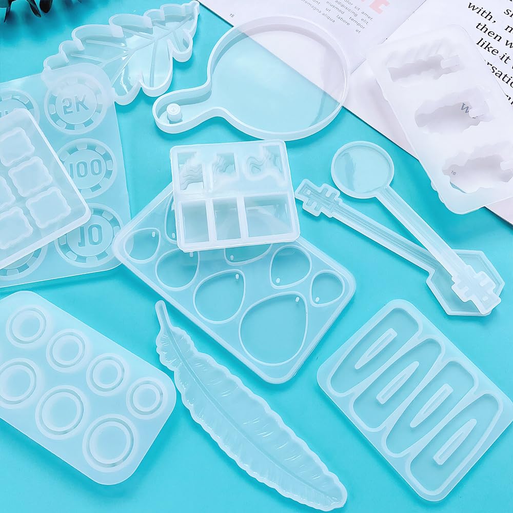 Resin Go 500G Random Resin Molds,Mystery Box Silicone Molds for Epoxy Resin,Blessing Bags Blind Box Moldes De Silicona para Resina,Contains Pendants,Coasters,Trays,Letters and Other Random Moulds