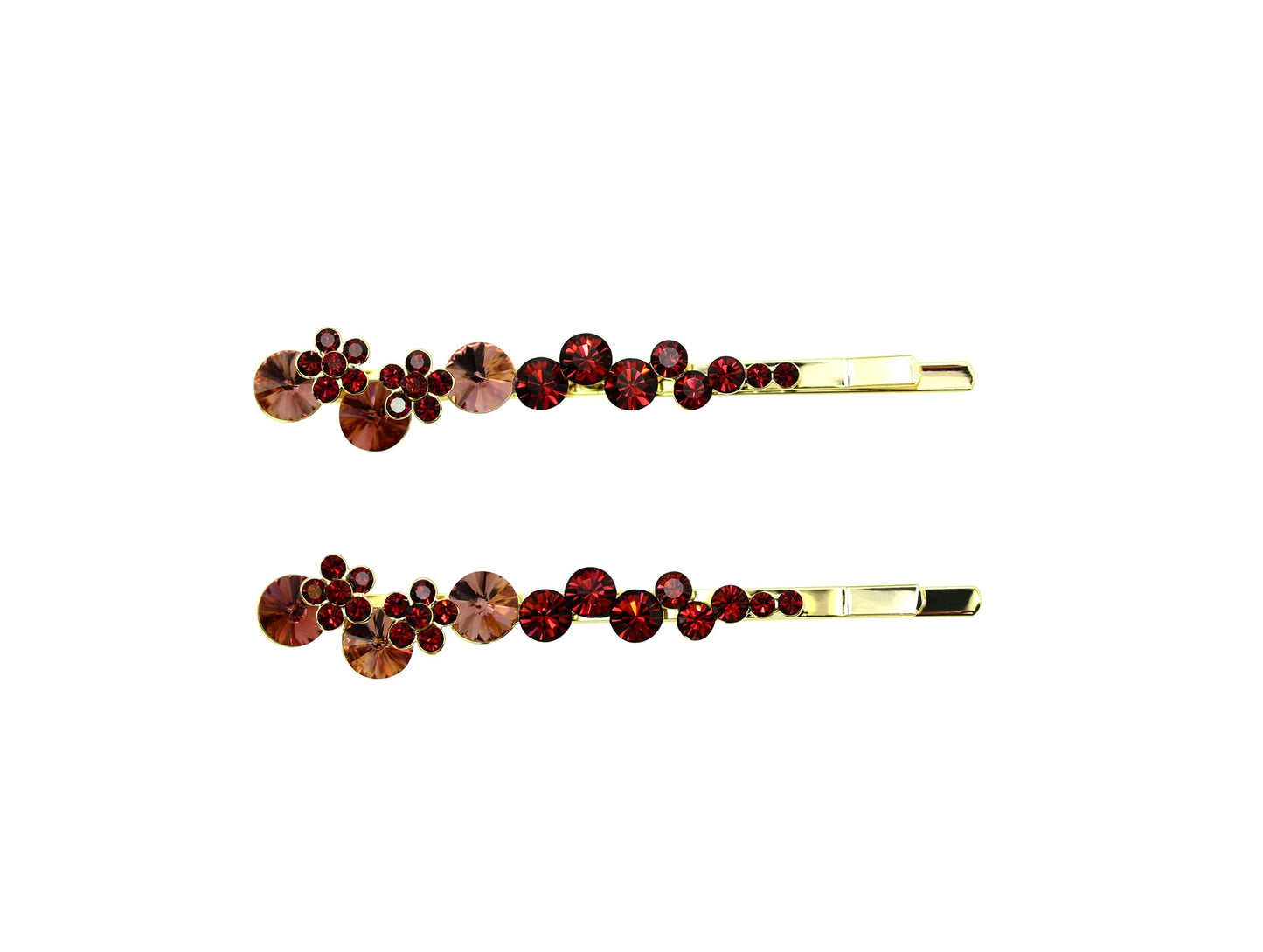 Faship A Pair Of Burgundy Premium Rhinestone Crystal Floral Hair Clips Pins 2 Pcs