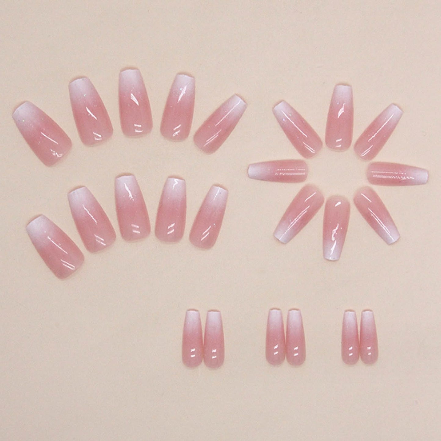 Curvlife Bling Coffin Press on Nails Short Square Acrylic Fake Nails with Apricot Design Full Cover False Nails Glossy Gradient Artificial Stick on Nails for Women 24Pcs (Gradient Nude White)