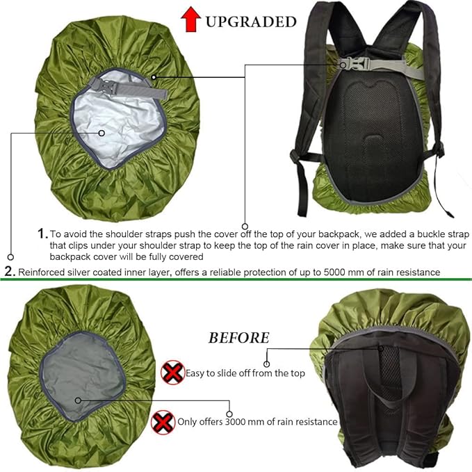 Waterproof Backpack Rain Cover with Anti Slip Buckle Strap for Camping, Hiking, Traveling, Hunting, Biking, 15-80L