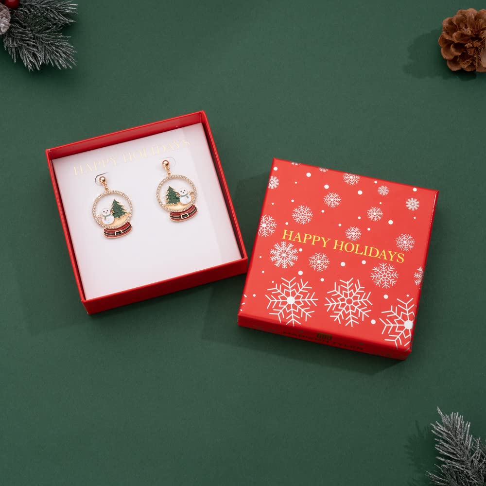 MADISON TYLER Christmas Dangle Snowglobe Earrings for Women | Cutout Christmas Tree and Snowman | Lightweight | Hypoallergenic Jewelry | Xmas Holiday Earrings Gifts for Women