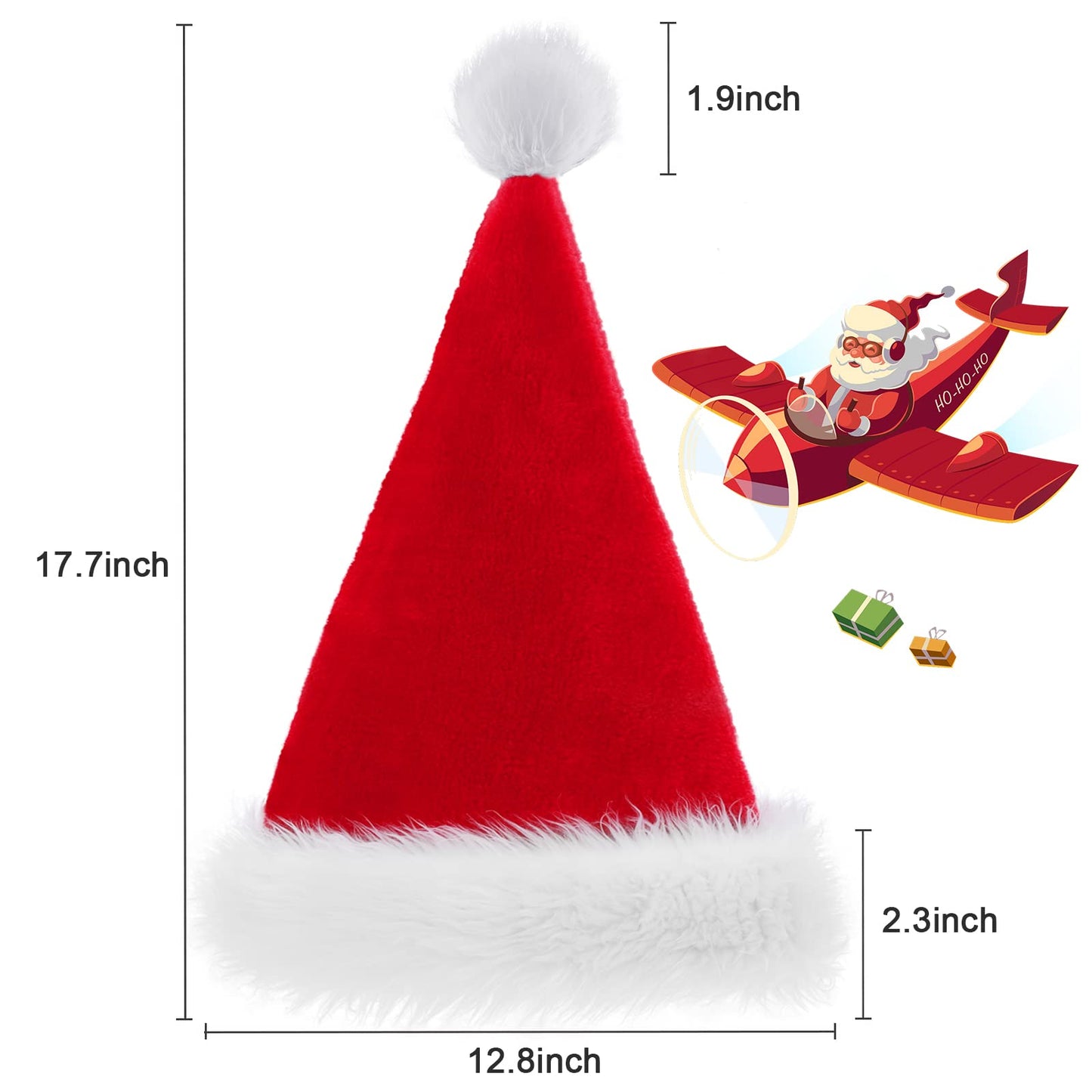OGAJO Christmas Hat for Adults Santa Hats Unisex Red Velvet Extra Thicken Holiday Headwear Xmas Hat for Festive New Year Party (2 Pack)