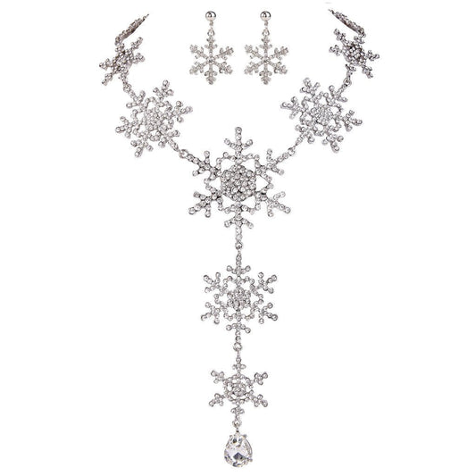 EVER FAITH Austrian Crystal Tear Drop Snowflake Necklace Earrings Set Clear Silver-Tone