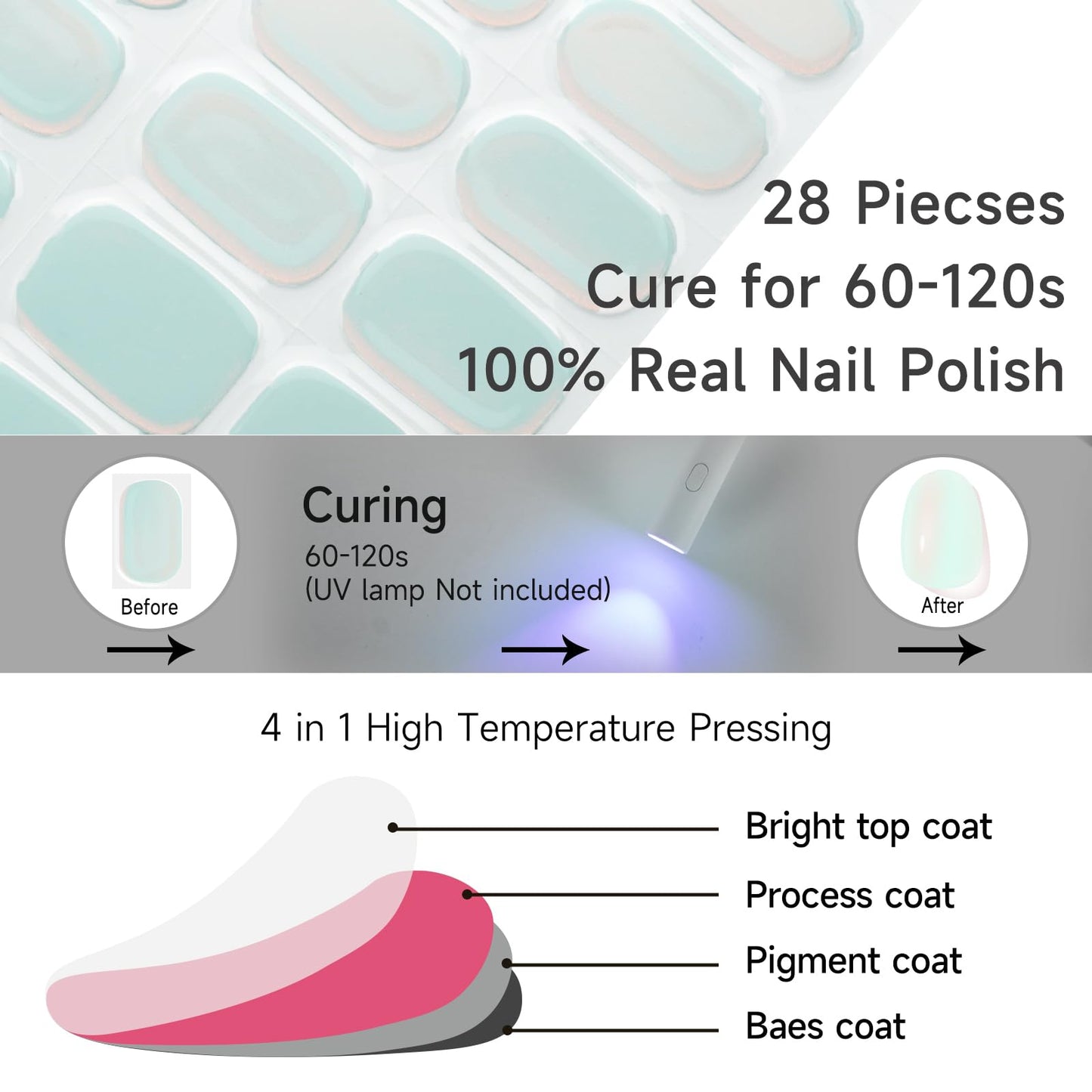DUKASOU Semi Cured Gel Nail Strips, Sunset | 28 pcs Gel Nail Strips Work with Any UV Lamp, Salon Quality UV Gel Nail Stickers, Easy to Apply for Home Nails DIY