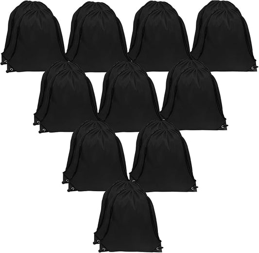 GoodtoU Nylon Backpacks - Drawstring Bags Bulk - Gym, Sport, Travel (Black, 20Pcs)