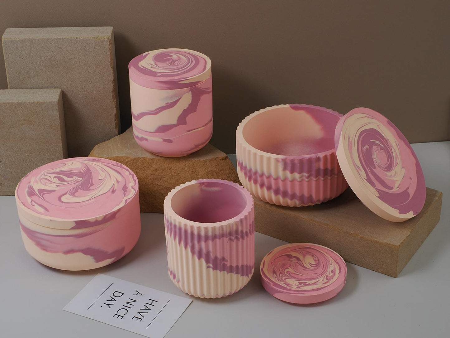 4pcs Cup Shape Candle Jar Silicone Mold with Lid, Handmade Storage Bowl Resin Mould, Flower Pot Vase Concrete, DIY Plaster Cast Cement Rings Jewelry Storage Box Mold