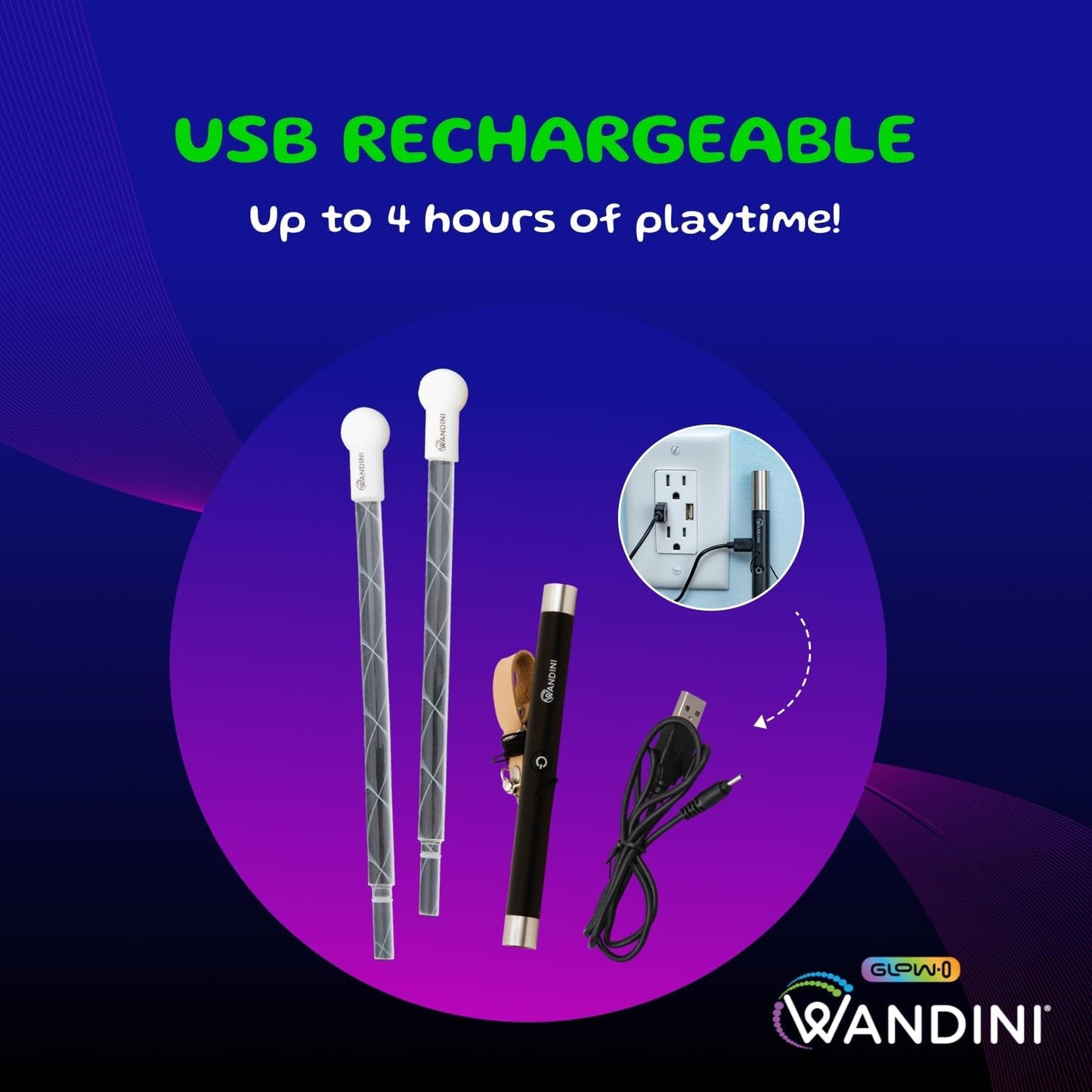 Wandini Glow.0 Magic Wand Collapsible LED Levitation Wand - USB Rechargeable Floating Wand - LED Light Wand with 22 Color Light Modes – Patented, Expertly Balanced LED Flow Wand Levitation Stick
