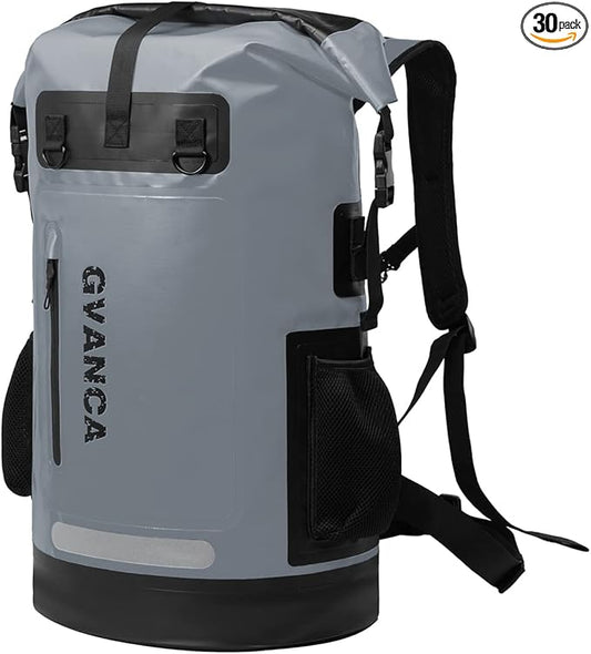 Waterproof Roll Top Kayak Dry Backpack, Floating Outdoor Dry Sack Boating Sailing Canoeing Rafting Fishing Camping 55L Grey