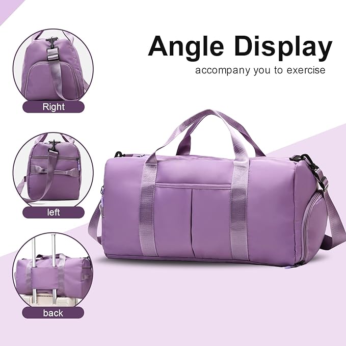 ZGWJ Sports Gym Bag with Wet Pocket & Shoes Compartment, Waterproof Shoulder Weekender Bag for Women and Men Swim Sports Travel Gym Bag Lightweight and easy Carry on Purple