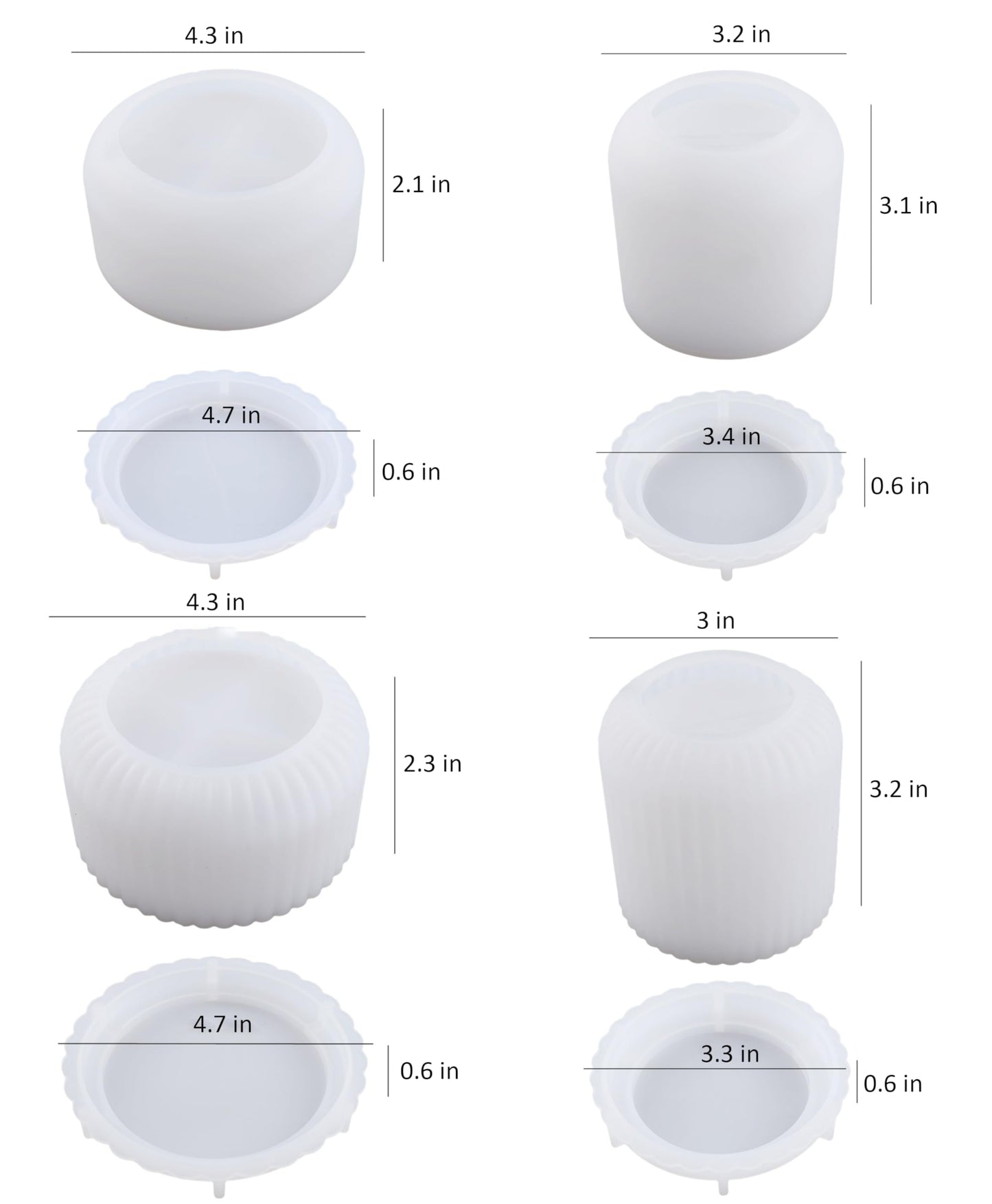 4pcs Cup Shape Candle Jar Silicone Mold with Lid, Handmade Storage Bowl Resin Mould, Flower Pot Vase Concrete, DIY Plaster Cast Cement Rings Jewelry Storage Box Mold