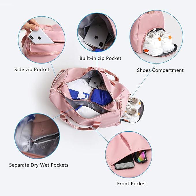 ZUEVI Sports Gym Duffel Bag for Women Waterproof Weekender Travel Bag with Shoes Compartment Dry and Wet Separation for Training Swim Yoga(Green)