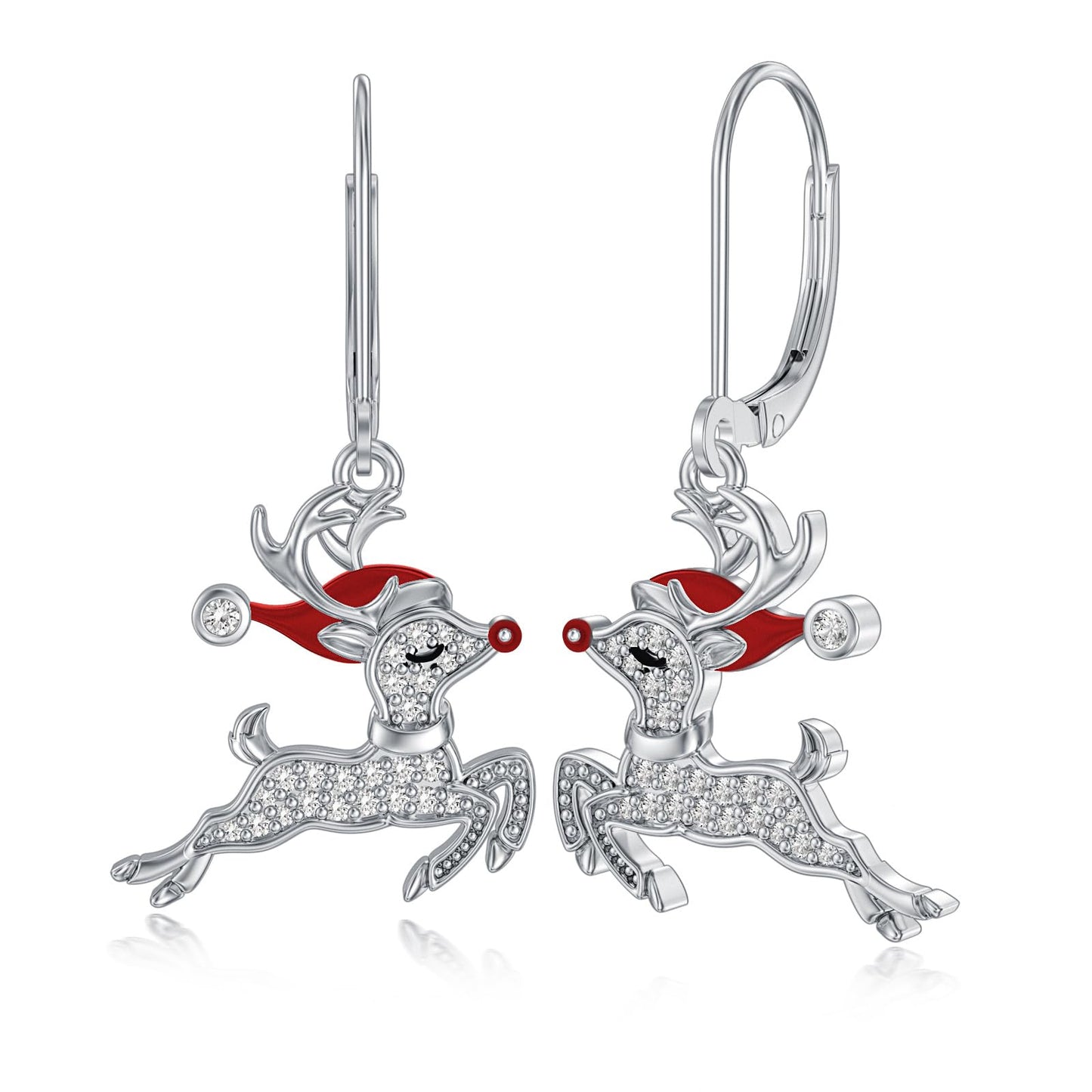 Lypic Christmas Reindeer Earrings 925 Sterling Silver Reindeer Dangle Earring for Women Winter Holiday Jewelry Birthday Xmas