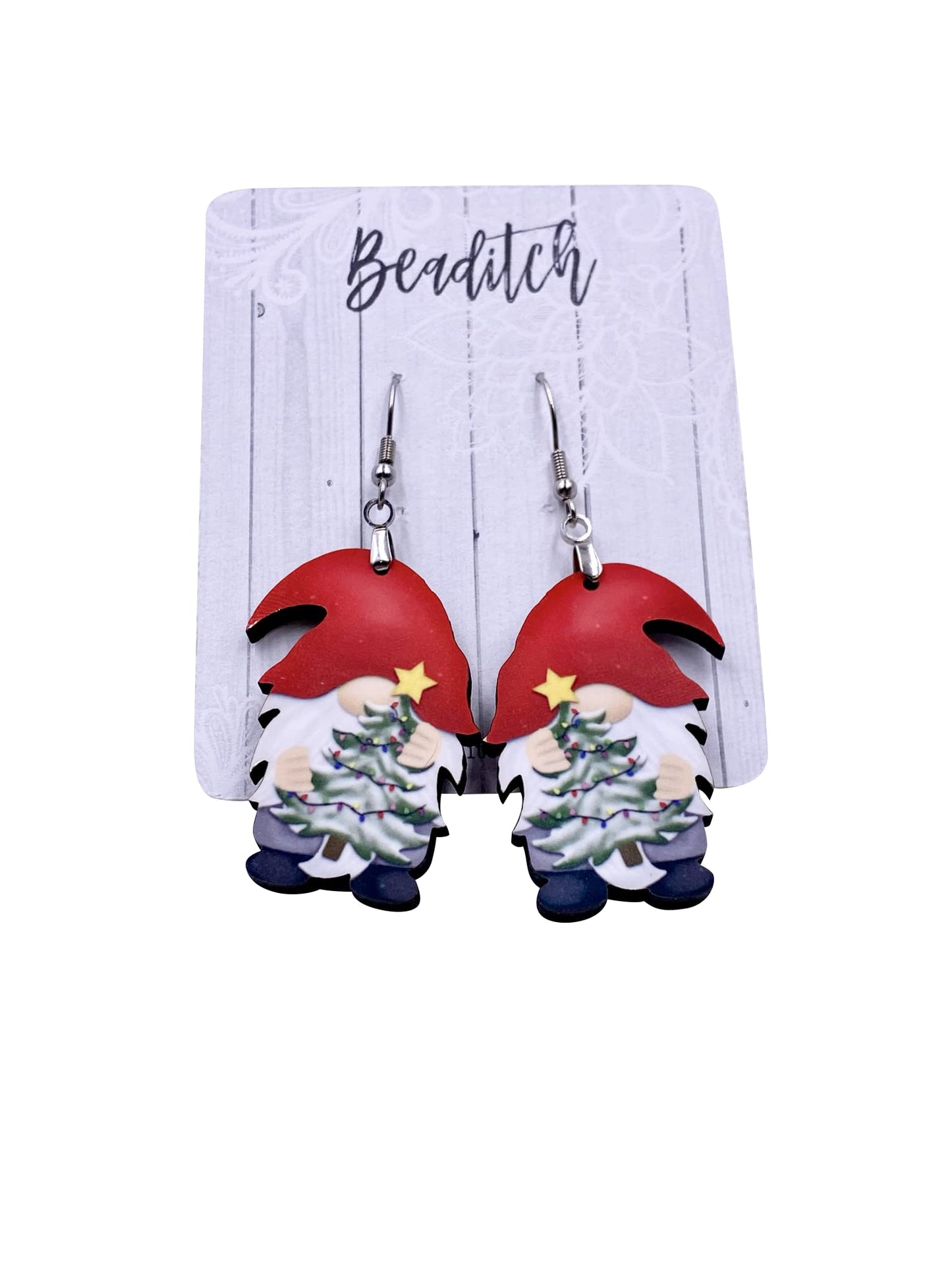 Holiday Gnome Earrings - Christmas Tree Earrings