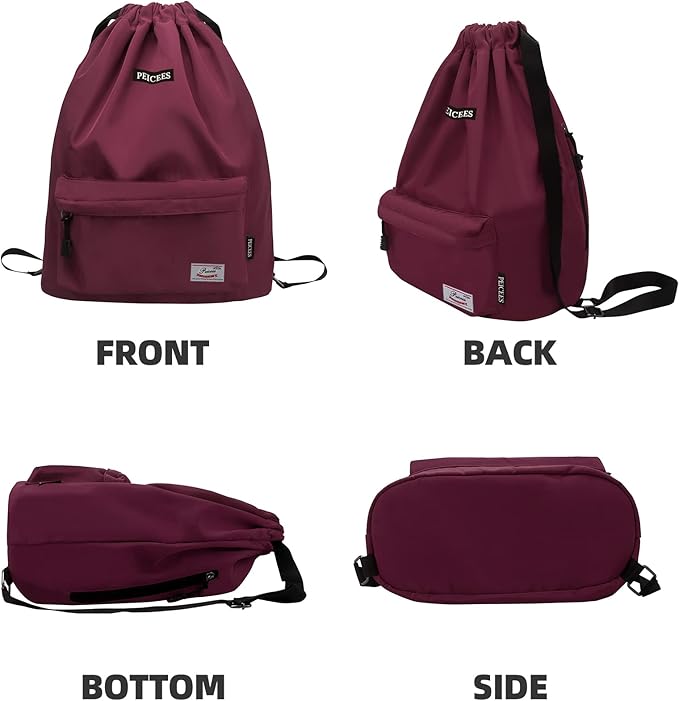 Peicees Waterproof Drawstring Sport Bag Lightweight Sackpack Backpack for Men and Women