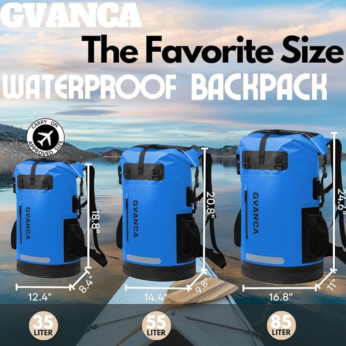 Waterproof Dry Bag Backpack for Kayaking, Roll Top Kayak Dry Backpack, Floating Outdoor Dry Sack Boating Sailing Canoeing Rafting Fishing Camping 85L Blue
